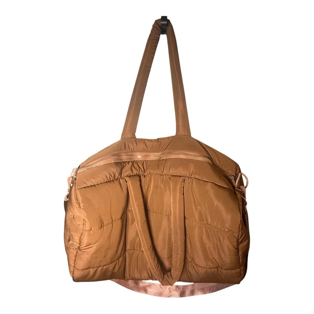 Chocolate Brown Puffer Travel Duffle Overnight Bag Shoulder Crossbody 18x13